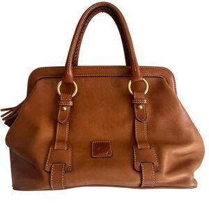 Dooney & Bourke Florentine Leather Satchel Bag Tan Braided Handle Tassel